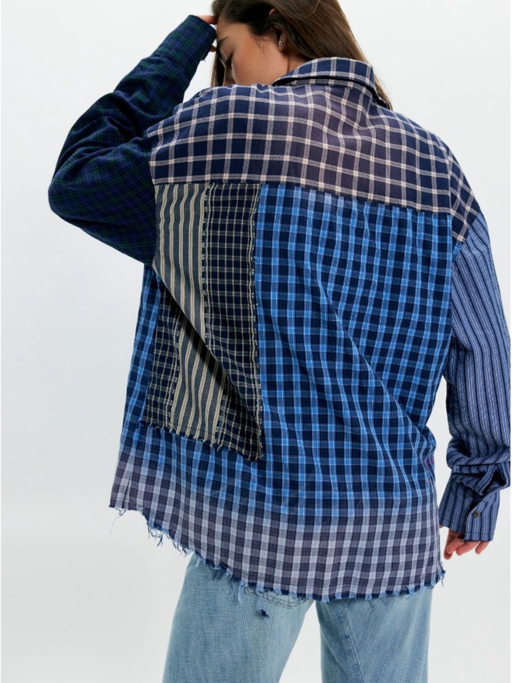 Free People The Tales Patchwork Check Stripe Button Down Size Medium NWT - Picture 3 of 10